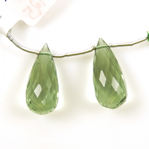 Green Amethyst Drops Briolette Shape 23X11mm Drilled Beads Matching Pair