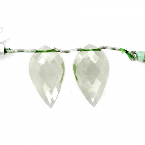 Green Amethyst Drops Leaf Shape 30x17mm Drilled Beads Matching Pair