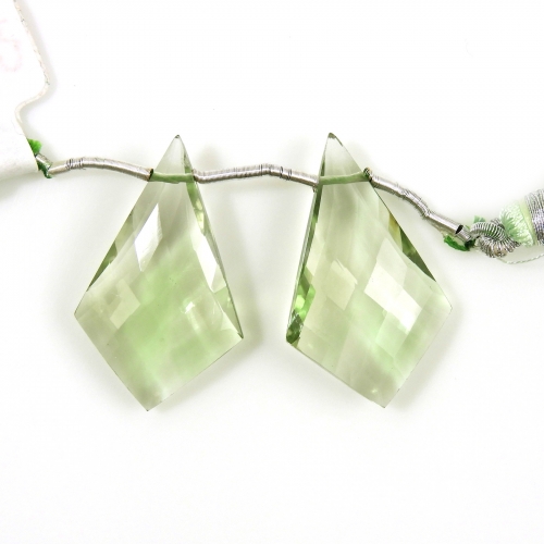 Green Amethyst Drops Shield Shape 32x19mm Drilled Beads Matching Pair