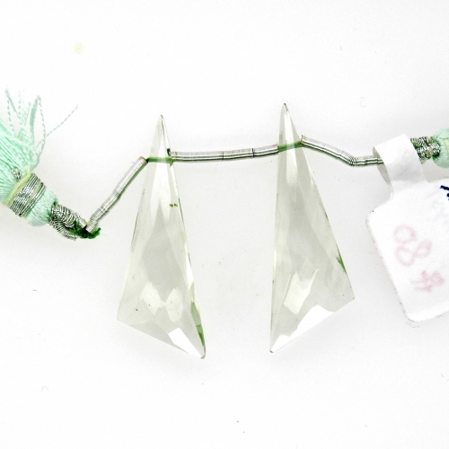 Green Amethyst Drops Trillion Shape 35x12mm Drilled Beads Matching Pair