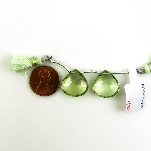 Green Amethyst Heart Shape 17x17mm Drilled Beads Matching Pair