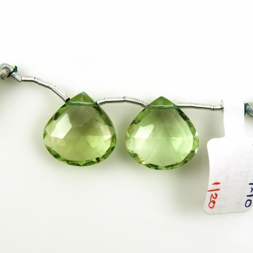 Green Amethyst Heart Shape 17x17mm Drilled Beads Matching Pair