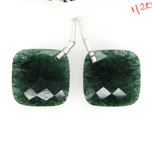Green Aventurine Drops Cushion Shape 17x17mm Drilled Beads Matching Pair