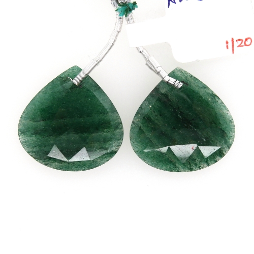 Green Aventurine Drops Heart Shape 22x22mm Drilled Beads Matching Pair