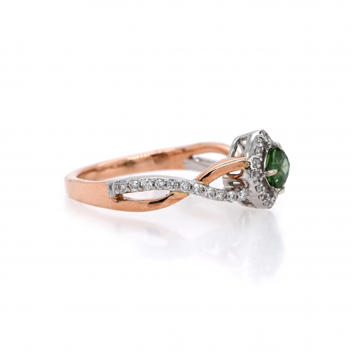 Green Diamond Cushion Shape 0.31 Carat Ring In 14k Dual Tone (white/rose)gold With Diamond Accent.