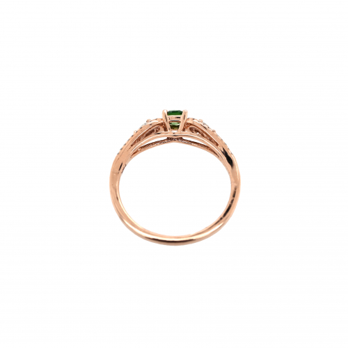 Green Diamond Emerald Square Cut 0.21 Carat Ring With Accent White Diamonds In 14k Rose Gold