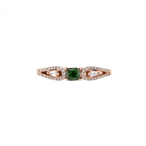 Green Diamond Emerald Square Cut 0.21 Carat Ring With Accent White Diamonds In 14k Rose Gold