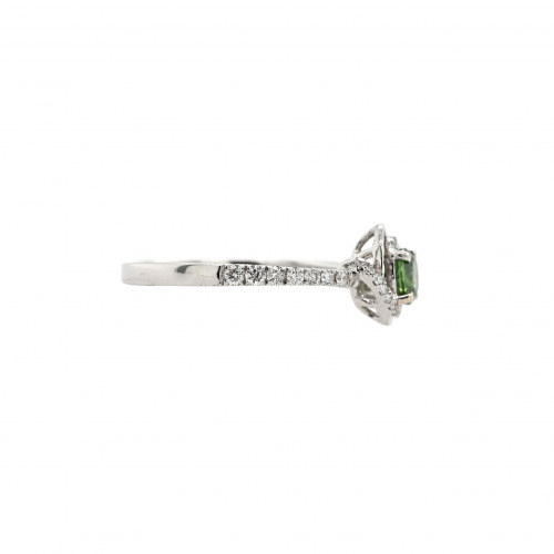 Green Diamond Oval 0.27 Carat Ring With Accent White Diamonds In 14k White Gold