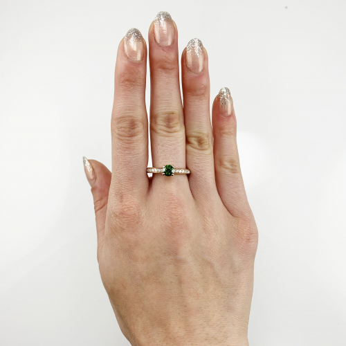 Green Diamond Round 0.53 Carat Ring With Diamond Accent in 14K Rose Gold