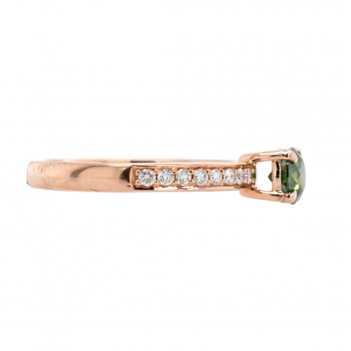 Green Diamond Round 0.53 Carat Ring With Diamond Accent in 14K Rose Gold
