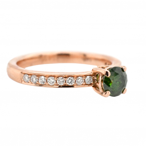 Green Diamond Round 0.53 Carat Ring With Diamond Accent In 14k Rose Gold