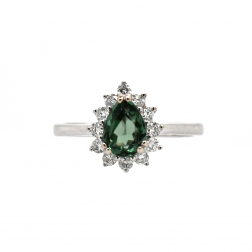 Green Sapphire Pear Shape 0.86 Carat Ring With Diamond Accent In 14k White Gold