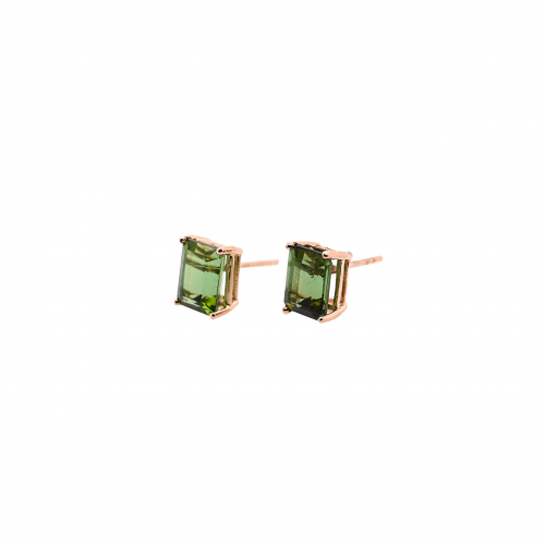 Green Tourmaline Emerald Cut Shape 3.84 Carat Stud Earring In 14k Rose Gold