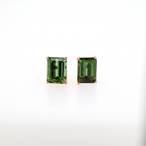 Green Tourmaline Emerald Cut Shape 3.84 Carat Stud Earring In 14k Rose Gold