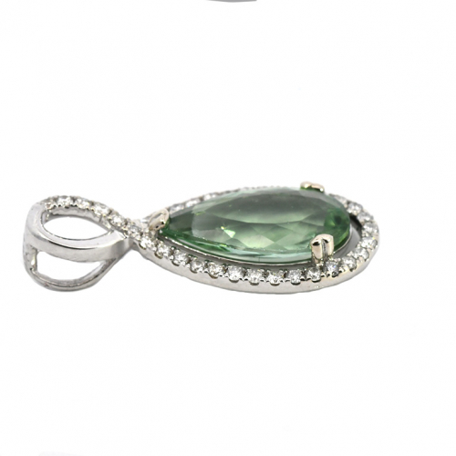 Green Tourmaline Pear Shape 2.91 Carat Pendant In 14k White Gold With Accented Diamonds