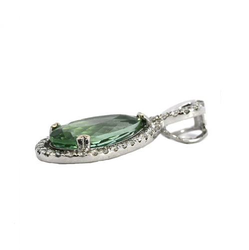 Green Tourmaline Pear Shape 2.91 Carat Pendant In 14k White Gold With Accented Diamonds