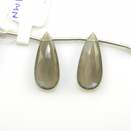 Grey Moonstone Drops Almond Shape 23x10mm Drilled Beads Matching Pair