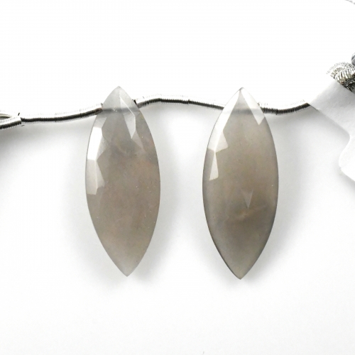 Grey Moonstone Drops Marquise Shape 26x10mm Drilled Beads Matching Pair