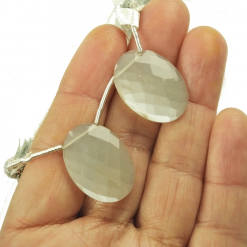 Grey Moonstone Drops Oval Shape 23x17mm Drilled Beads Matching Pair