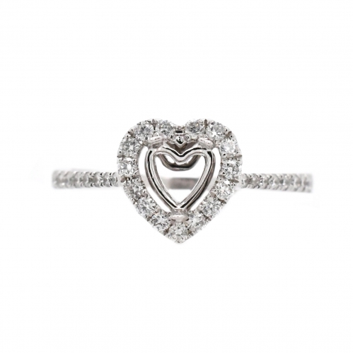 Heart 5mm Heart Shape Ring Semi Mount In 14K White Gold With White Diamonds (RSH005)