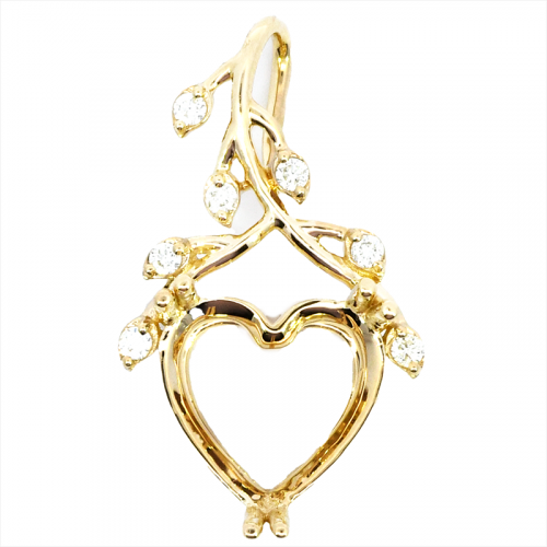 Heart Shape 10mm Pendant Semi Mount In 14k Yellow Gold With Diamond Accents