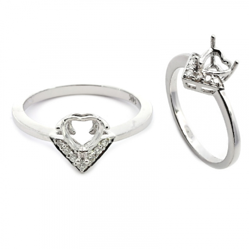 Heart Shape 6mm Ring Semi Mount In 14k White Gold With Diamond Accents