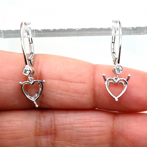 Heart Shape 7mm Earring Semi Mount in 14K White Gold With Diamond Accents (ER3300)