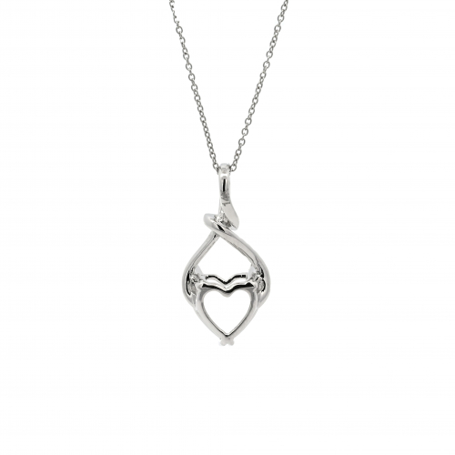 Heart Shape 9mm Pendant Semi Mount in 14K White Gold with Accent Diamonds (PD2307)
