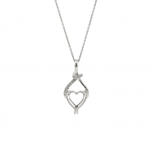 Heart Shape 9mm Pendant Semi Mount in 14K White Gold With Diamond Accents (Chain Not Included) (PD2307)
