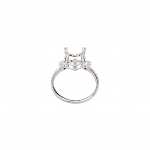 Heart Shape 9mm Ring Semi Mount in 14K White Gold with Accent Diamonds
