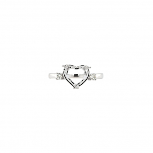 Heart Shape 9mm Ring Semi Mount in 14K White Gold with Accent Diamonds