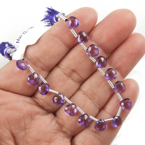 Hydro Amethyst Drops Heart Shape 6x6mm Drilled Beads 15pieces Line