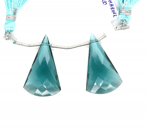 Hydro Aquamarine Drops Conical Shape 30x18mm Drilled Beads Matching Pair
