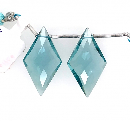 Hydro Aquamarine Drops Kite Shape 28x15mm Drilled Beads Matching Pair