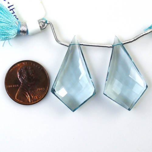 Hydro Aquamarine Drops Shield Shape 32x19mm Drilled Beads Matching Pair