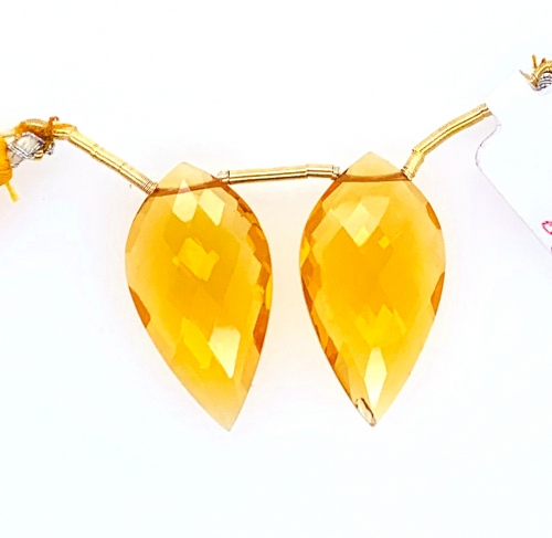 Hydro Citrine Drops Leaf Shape 30x16mm Drilled Beads Matching Pair