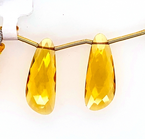 Hydro Citrine Drops Wing Shape 26x10mm Drilled Beads Matching Pair