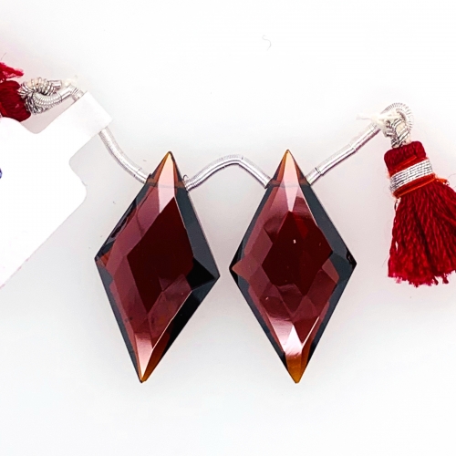 Hydro Garnet Drops Diamond Shape 30x15mm Drilled Beads Matching Pair