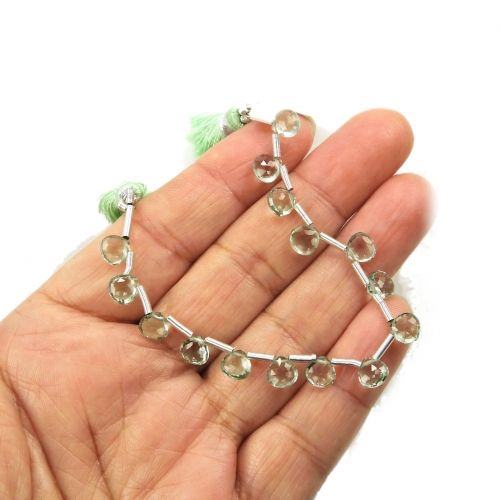 Hydro Green Amethyst Drops Heart Shape 6x6mm Drilled Beads 15 Pieces Line