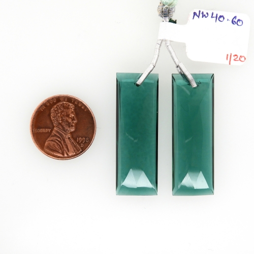 Hydro Indicolite Quartz Drop Baguette Shape 35x12mm Drilled Beads Matching Pair