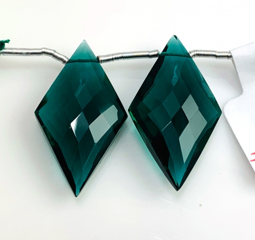 Hydro Indicolite Quartz Drops Kite  Shape 30x17mm Drilled Beads Matching Pair