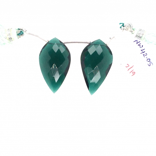 Hydro Indicolite Quartz Leaf Shape 30x17mm Drilled Beads Matching Pair