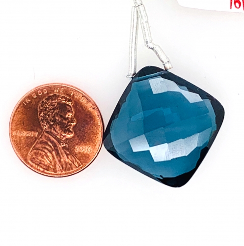 Hydro London Blue Quartz Drop Cushion Shape 18x18mm Drilled Bead Single Pendant Piece