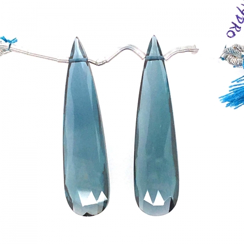 Hydro London Blue Quartz Drops Almond Shape 40x10mm Drilled Beads Matching Pair