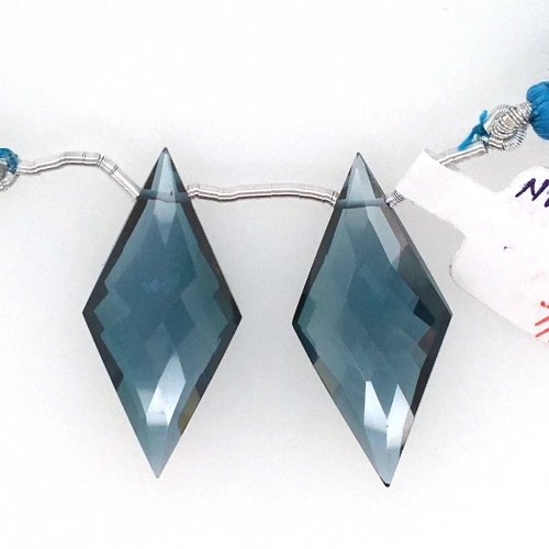 Hydro London Blue Quartz Drops Kite Shape 34x16mm Drilled Beads Matching Pair