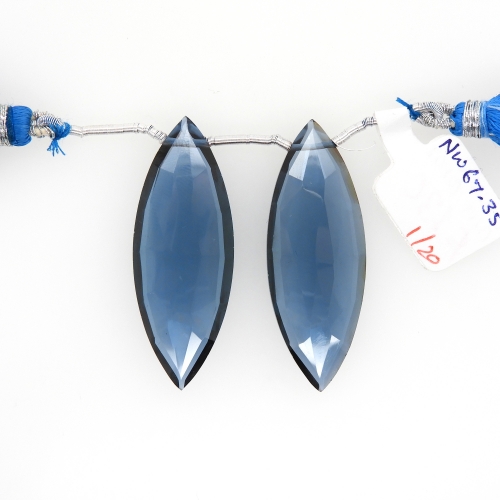 Hydro London Blue Quartz Drops Marquise Shape 41x15mm Drilled Bead Matching Pair
