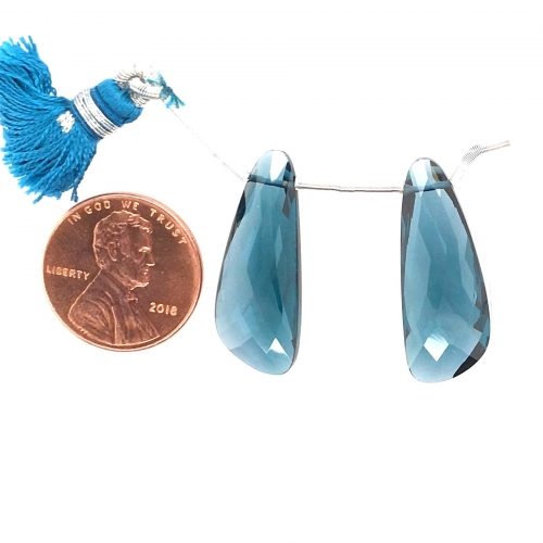 Hydro London Blue Quartz Drops Wing Shape 26x10mm Drilled Beads Matching Pair