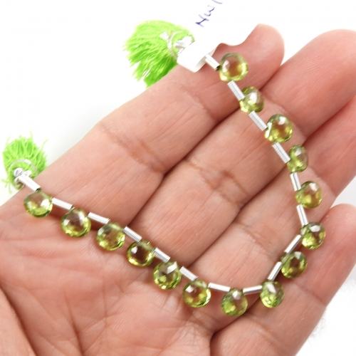 Hydro Peridot Drops Heart Shape 6x6mm Drilled Beads 15 Pieces Line