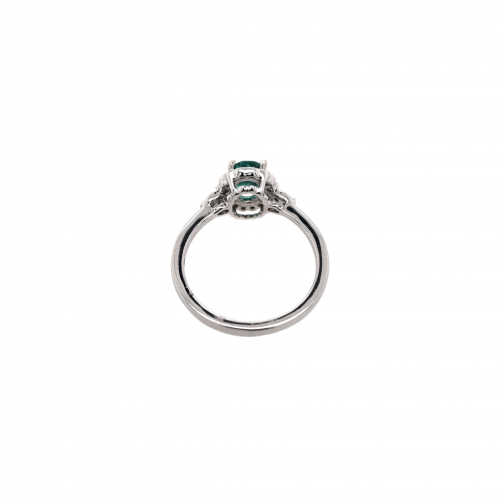 Indicolite Tourmaline Oval 0.69 Carat Ring in 14K White Gold with Accent Diamonds