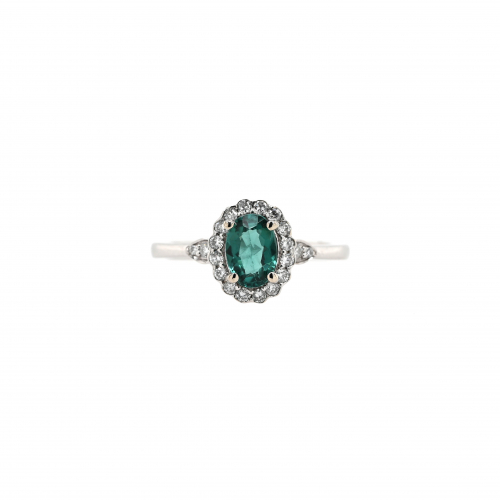 Indicolite Tourmaline Oval 0.69 Carat Ring in 14K White Gold with Accent Diamonds